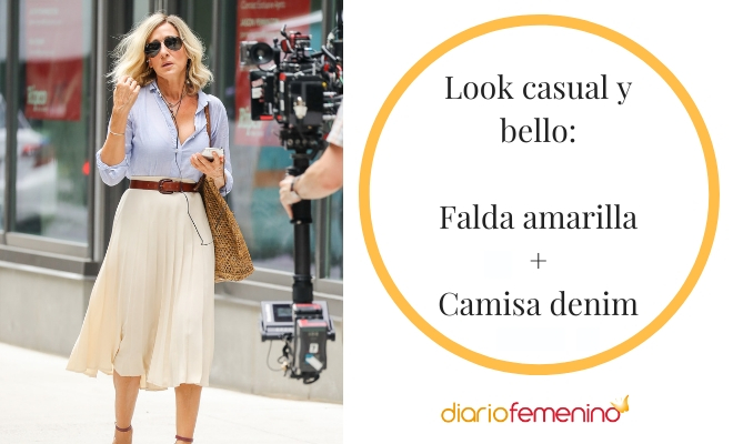 Look casual para lucir una falda de color amarillo